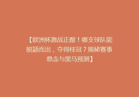 【欧洲杯激战正酣！哪支球队能脱颖而出，夺得桂冠？揭秘赛事悬念与黑马预测】