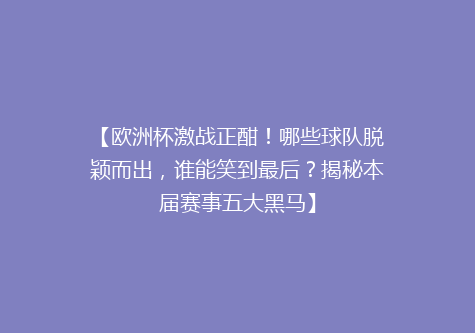 【欧洲杯激战正酣！哪些球队脱颖而出，谁能笑到最后？揭秘本届赛事五大黑马】