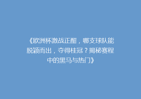《欧洲杯激战正酣，哪支球队能脱颖而出，夺得桂冠？揭秘赛程中的黑马与热门》