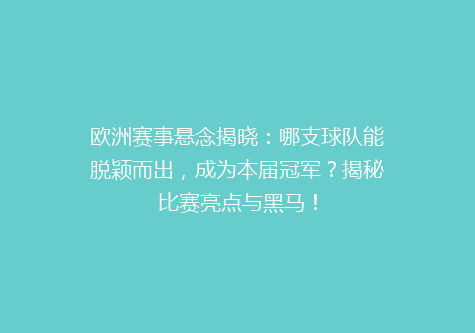 欧洲赛事悬念揭晓：哪支球队能脱颖而出，成为本届冠军？揭秘比赛亮点与黑马！