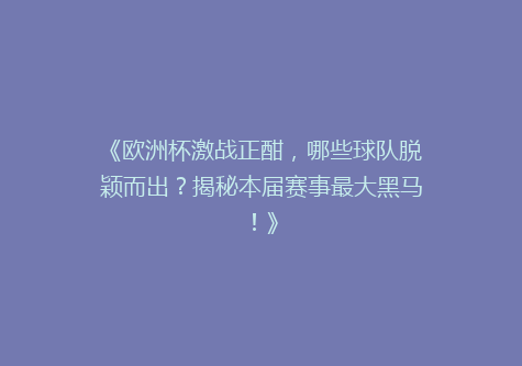 《欧洲杯激战正酣，哪些球队脱颖而出？揭秘本届赛事最大黑马！》