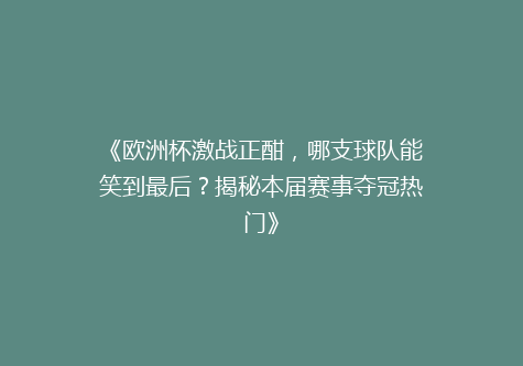 《欧洲杯激战正酣，哪支球队能笑到最后？揭秘本届赛事夺冠热门》
