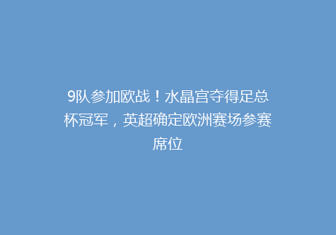 9队参加欧战！水晶宫夺得足总杯冠军，英超确定欧洲赛场参赛席位