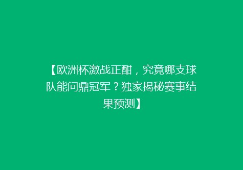 【欧洲杯激战正酣，究竟哪支球队能问鼎冠军？独家揭秘赛事结果预测】