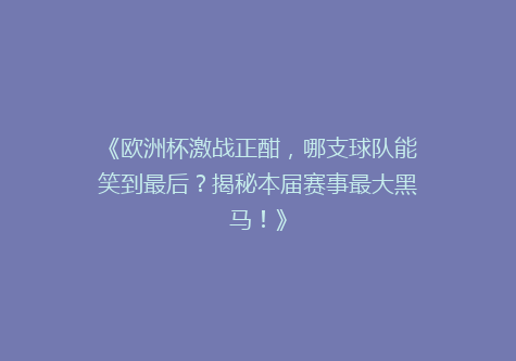 《欧洲杯激战正酣，哪支球队能笑到最后？揭秘本届赛事最大黑马！》