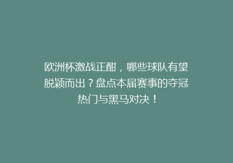 欧洲杯激战正酣，哪些球队有望脱颖而出？盘点本届赛事的夺冠热门与黑马对决！