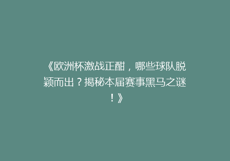 《欧洲杯激战正酣，哪些球队脱颖而出？揭秘本届赛事黑马之谜！》