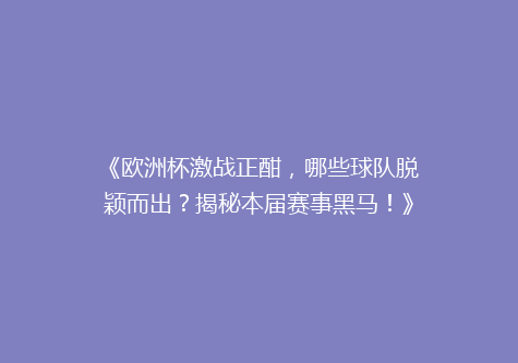 《欧洲杯激战正酣，哪些球队脱颖而出？揭秘本届赛事黑马！》